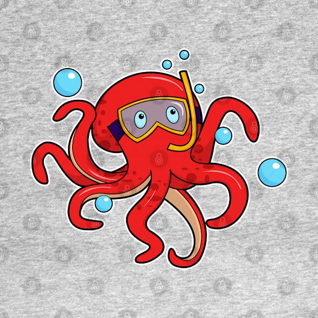 Octopus at Diving with Swimming goggles & Snorkel by Markus Schnabel